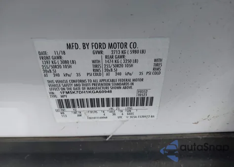 2019 Ford Explorer Xlt z USA, uszkodzony, nr VIN 1FM5K7DH1KGA60948